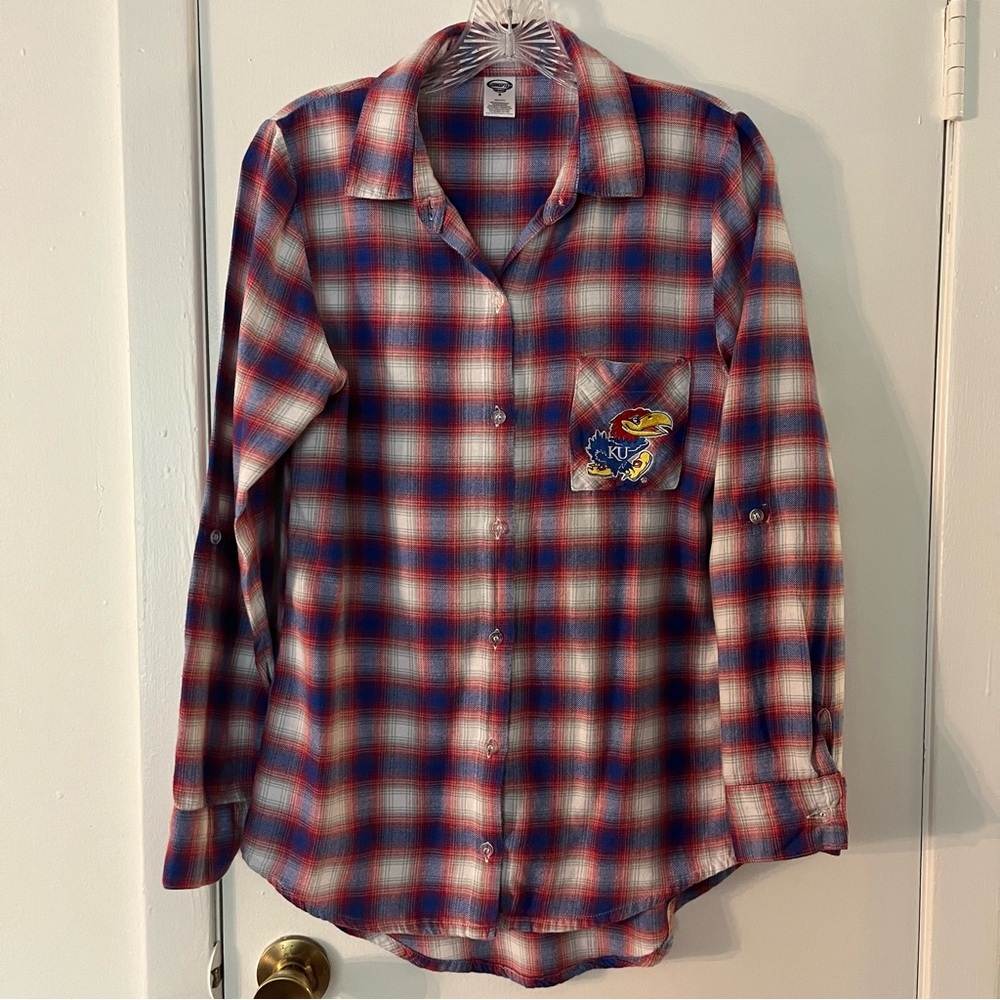 Concepts Sport Kansas KU Jayhawks Women’s Flannel Button Down Shirt